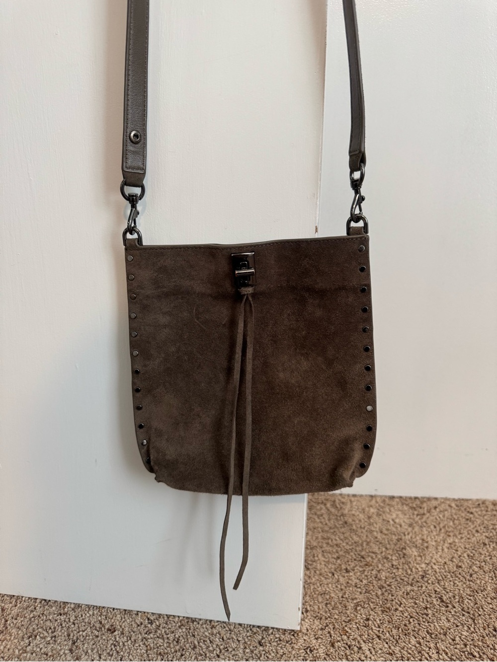 Rebecca Minkoff Taupe Suede Bucket Crossbody